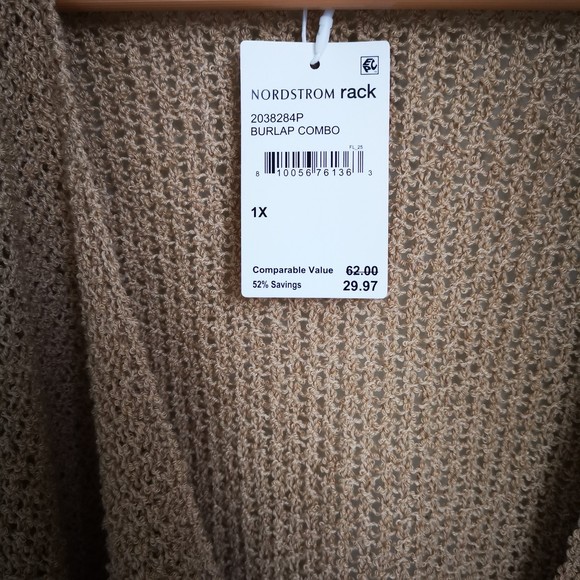 Stitchdrop Striped Open Knit Open Front Cardigan Burlap Combo Size 1X Plus NWT - Picture 7 of 10